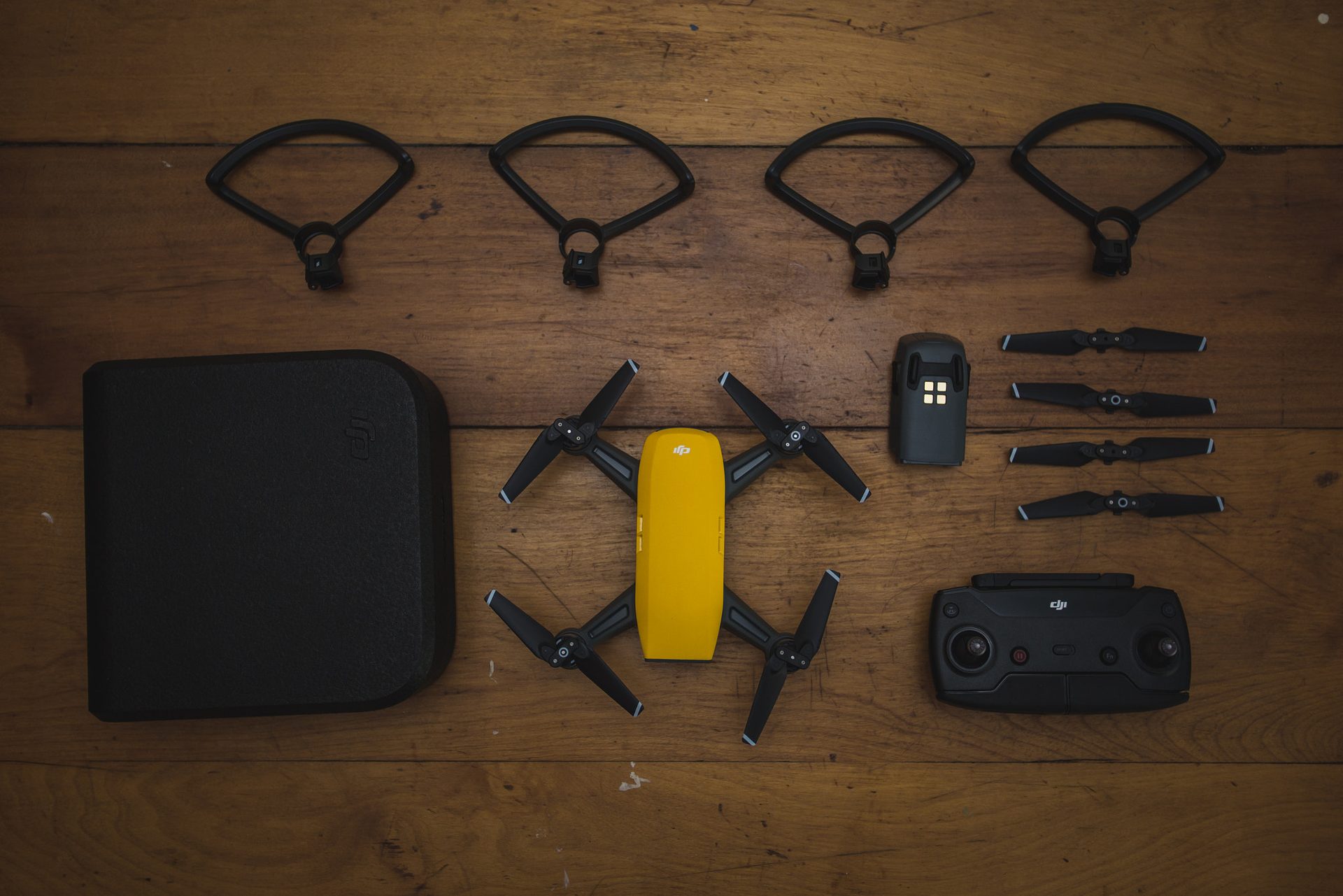Drone accessories on a tabletop
